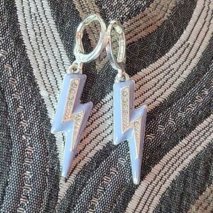 Silver and Blue Lightning Bolt Earrings